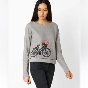Vero Moda Grey Cotton Terry Beach Cruiser Embellished Sweatshirt Size M